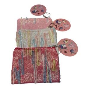 🛑SOLD🛑Set of 3 Sparkle Stripe Glitter Coin Pouch - Pink